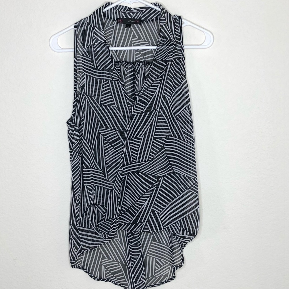 HeartSoul Stripped hi low sleeveless collar blouse